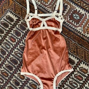 Solstice Intimates velvet bodysuit copper stretch play suit
